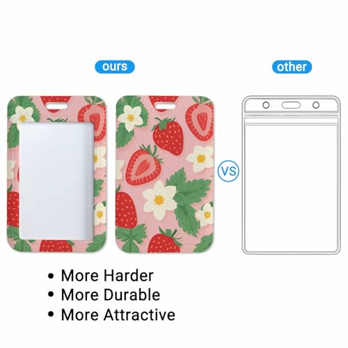 Lanyard with ID Holder Strawberry Pattern White Flower ID Badge Holder for Student Nurse Worker 7x11 cm - color: Strawberry Pattern