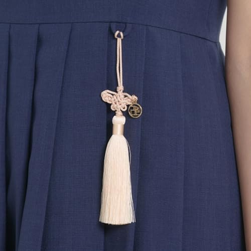Korean Butterfly Norigae Tassel Charm, Traditional Knot Accessory Keychain, Hanbok Ornament Gift, 10 Colors (Beige) - color: Beige