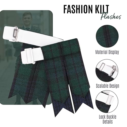 EZE Kilt Flashes for Men with Heavy Buckle Adjusters, Plain & Tartan Kilt Sock Flashes Acrylic Wool - color: Black Watch