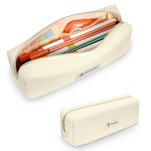 FINPAC Pencil Case, Corduroy Aesthetic Makeup Bag - color: Beige