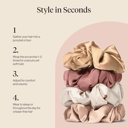 Kitsch Pillow Satin Scrunchies for Women - Blush, 4pcs - color: Blush (4 Pcs)