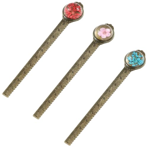 Vintage Dried Flower Bookmark Ruler, Resin Encased for Book & Craft Lovers - color: 3pcs Style C