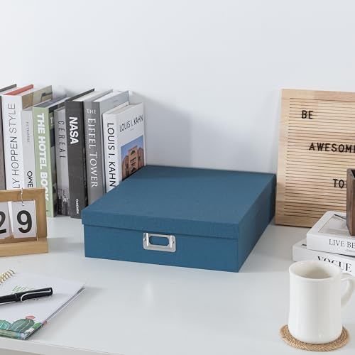 Soul & Lane - Blue Scrapbook Photo Storage Box with Lid, 14.8x13x3.7 In - color: Blue