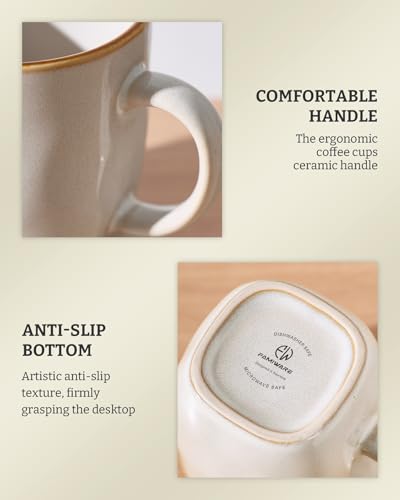 famiware Coffee Mugs Set of 6, Ocean Square 13oz Coffee Cup Set with Handle - color: Ocean Square-Cappuccino White, size: 6pcs