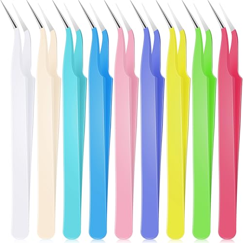 Honoson 9 Pcs Curved Pointed Craft Tweezers Precision Tweezer,Macaron Colors - color: Macaron Colors