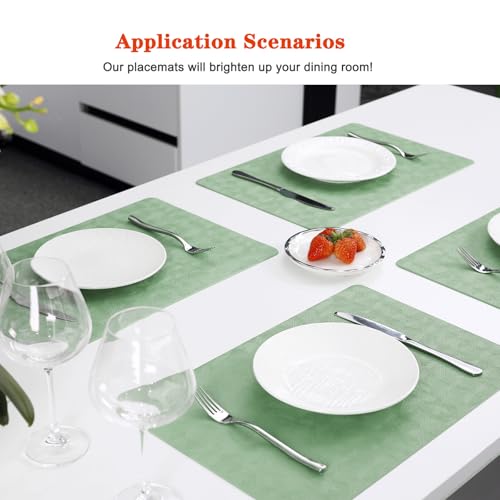 Green Vinyl Placemats Set of 6 Waterproof Wipeable Table Mats - color: Green