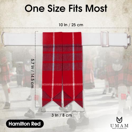 Kilt Flashes for Men with Heavy Buckle Adjusters, Plain & Tartan Kilt Sock Flashes. - color: Hamilton Red