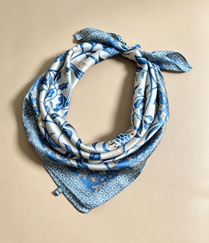Silk Like Square Scarf for Women Men 27.5" - color: Blue