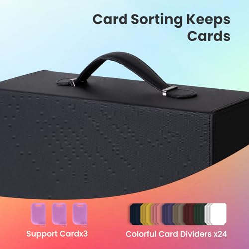Trading Card Storage Box, 3-Row Deck Case with Handle, 2500+ Card Organizer with 8 Colorful Dividers & 3 Stoppers for MTG TCG PTCG Sports Card, Black & Purple - color: Black & Purple, size: 2500+, with Handle