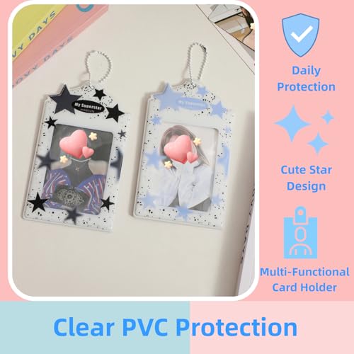 2 Pcs Photocard Holder Keychain, Cute Stars PVC Card Case - color: Blue