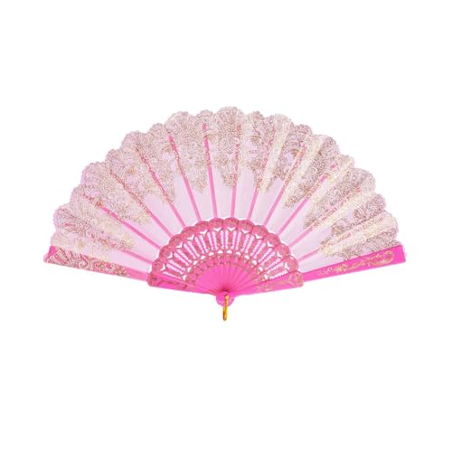 QIRMIZI 10 Pack Folding Handheld Fans,Silk Spanish Fan, Perfect for Weddings, Parties, and Dancing,Pink - color: Pink, size: 10 PACK