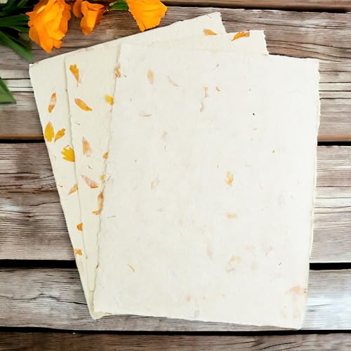 Handmade Lokta Deckle-Edge Printer Paper 8.5x11 (25 Sheets, Marigold) - color: Marigold