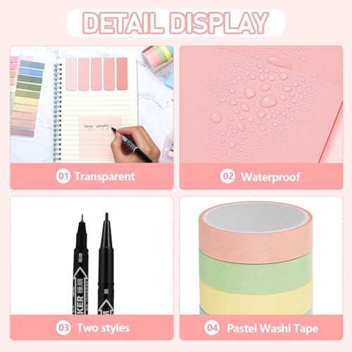 Sinload 60 Pcs Aesthetic Book Annotation Kit School Supplies Cute Pencil Case Mini Stapler Set 12 Highlighter 5 Gel Pen 6 Pencil 5 Magnetic Bookmark 1220 Sticky Note Student Stationary(Pink) - color: Pink