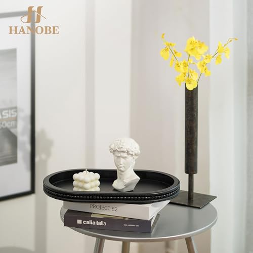 Hanobe Black Decorative Trays for Living Room Coffee Table, Beaded Edge - color: Black