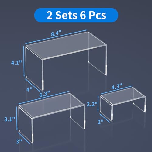 NIUBEE Acrylic Risers Display Stand 2 Set, Display Riser Shelfs,8.4x6.3x4.3 - size: (8,6,4)" x2Set