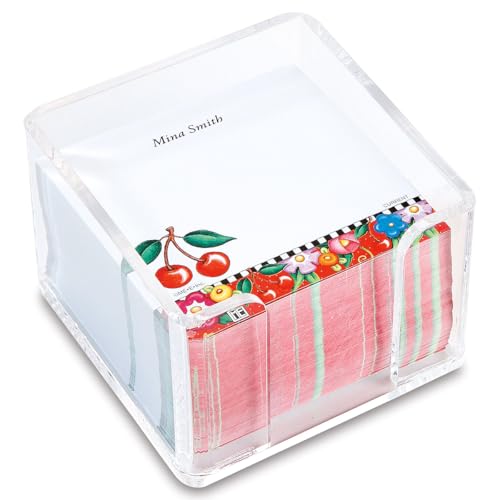 Current Mary Engelbreit s Personalized Cheery Cherry Note Sheets in Cube - 400-Sheets, 3.38x 3.38, Acrylic Case, Memo Sheets, Shopping List, to-Do Notes, Office Organizer - color: Mary Cherry