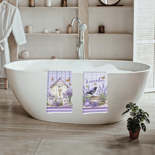 Lovdazzles 2 Pcs Purple Lavender Kitchen Towels Decorative Tea Towel - color: Multi 1597