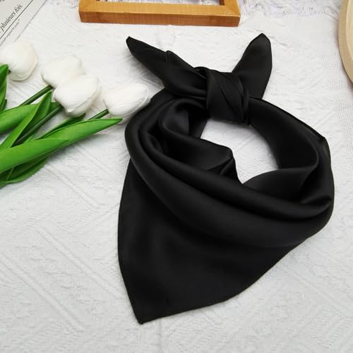 100% Mulberry Silk Neck Scarf for Women Square Neckerchief – 21 inch - color: Black