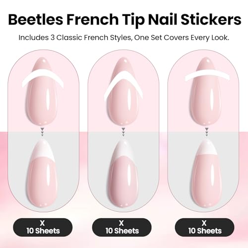 Beetles French Manicure Nail Art Stickers 30 Sheets French Tip Tool - color: G-White-30