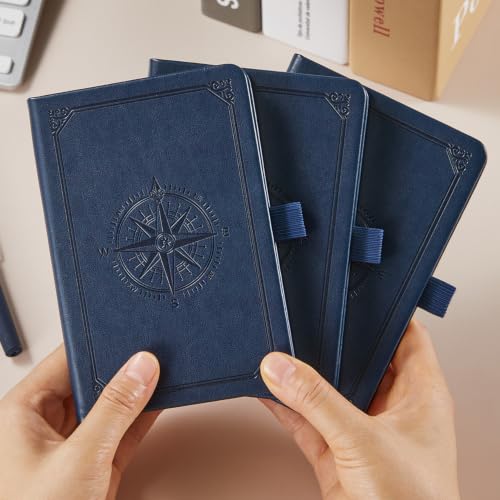 (3 Pack) Small Pocket Journal Notebook with Pen, 3.7" x 5.7", A6 Mini Size, for Women Men Work Writing Work Note Taking, Hardcover, School Office Supplies - color: 3 Blue Tree, size: A6