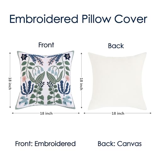TAOSON Blue Green Floral Embroidered Throw Pillow Covers,20" x20“,Set of 2