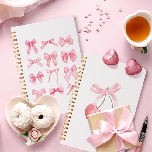 CNhoqc Pink Spiral Journal Notebook, 2 Pcs A5 Pink Bow Cherry Watercolor - color: Pink