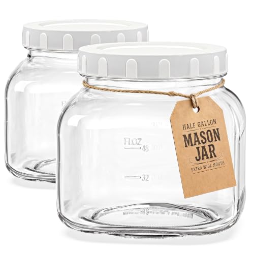 0.6Gal Airtight Glass Jar with Lid, Wide Mouth Mason Jar for Storage, 2 Pcs - size: 0.6 Gallon