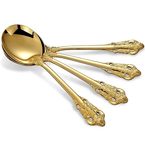 KEAWELL Gorgeous 4-Piece 18/10 Stainless Steel Soup Spoon Set (Gold) - style: Gold
