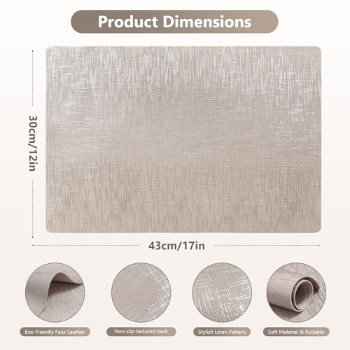 Faux Leather Placemats Set of 4, 12 x 17 Inch, Waterproof Wipeable Heat Resistant Table Mats for Dining Room, Kitchen, Indoor Outdoor, Platinum - color: Leather Platinum