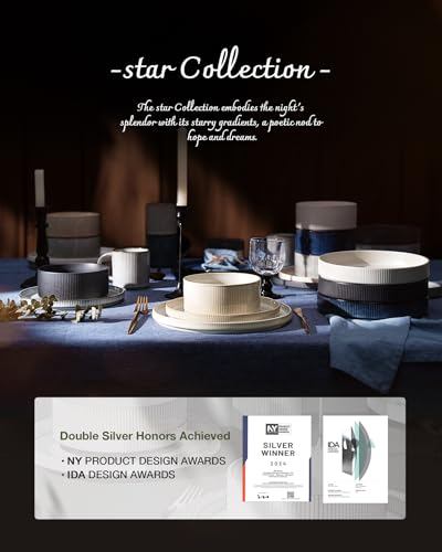 Famiware Star Stoneware Dinnerware Sets for 8, Reactive Glaze Plates, Bowls - color: Matte Gray