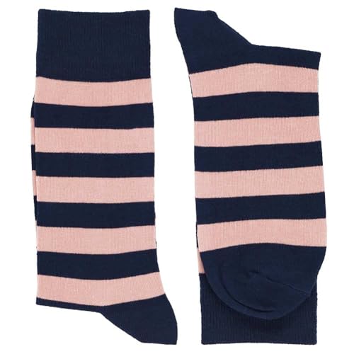 tiemart Men's Socks, Fits Men's Shoe Sizes 8-12 - color: Blush Pink and Navy Blue Striped