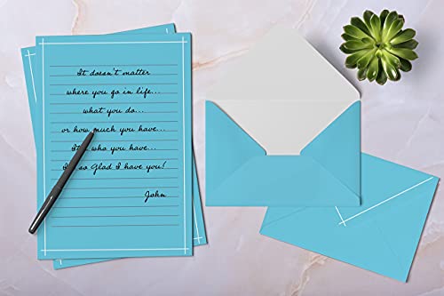 Better Office Products Mini Stationery Set, 100 Piece Set (50 Lined Sheets + 50 Matching Envelopes), 4 Solid Colors, Thin White Border, 5.5 x 8.25 inch, Double Sided Printing, One Side Lined Paper,