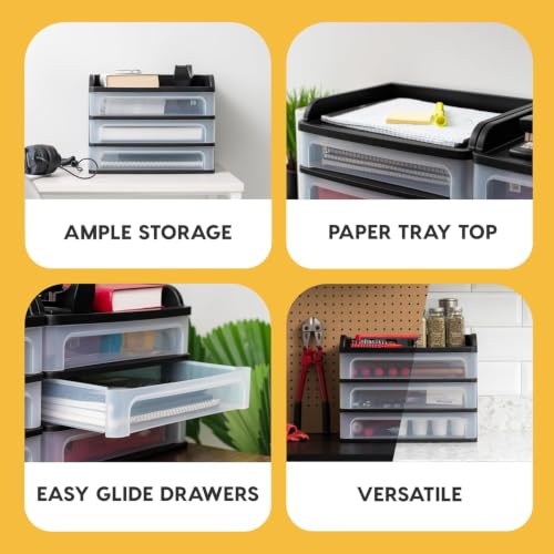 IRIS USA 3-Drawer Medium Desktop Organizer with Paper Tray, Black - color: Black, style: Medium with Tray Top - 1 Pack
