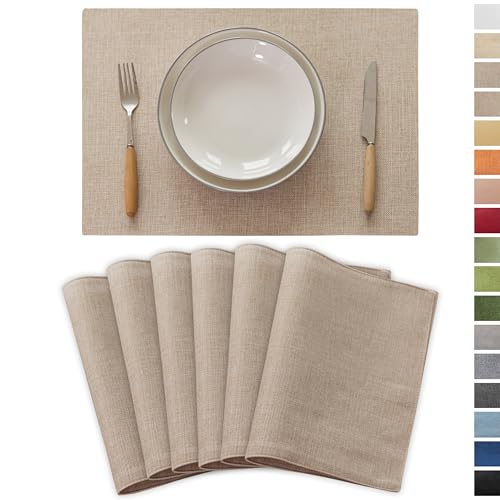 Demetex Placemats Set of 6 Heat Resistant Dining Table Mats Linen Cloth Placemats for Kitchen Indoor Outdoor Place Mats, Light Linen - color: Light Linen, size: Placemats set of 6