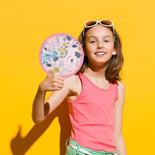 4 Pcs Round Foldable Hand Fans, 4 Styles Handheld Fans Cooling Foldable, Round Japanese Folding Fans Handheld for Indoor Outdoor Travel, Events, Festival, Party Decoration (Pink flowers) - color: Pink flowers