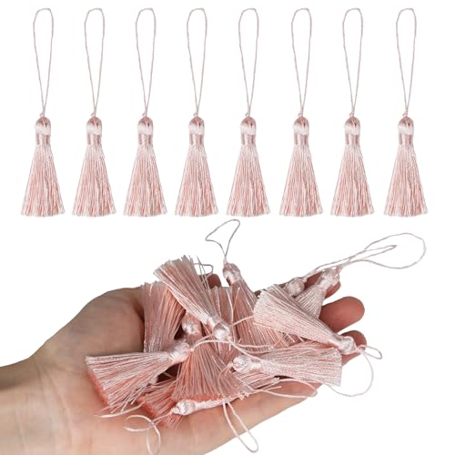 48Pcs Mini Bookmark Tassels Handmade Keychain Silky Tassel - color: Light Pink