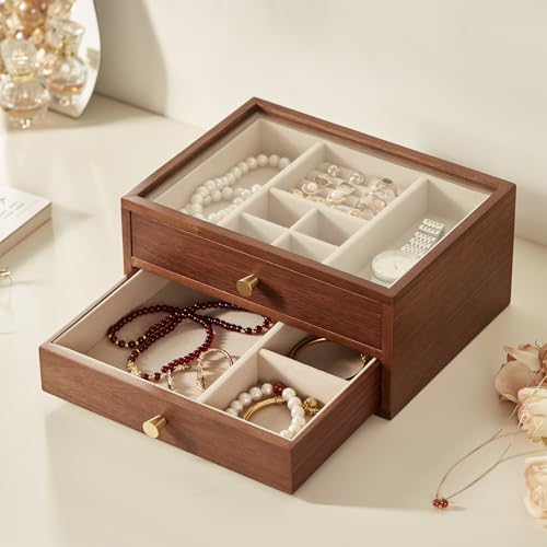 Black Walnut Wooden Jewelry Box for Women, 2 Layer - style: 2 Layer B