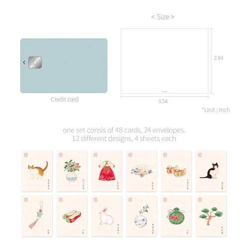 Monolike Day by Day Card, 102 Minhwa Ivory Series. 1 - Mix 48 Mini Single cards, 24 envelopes Package - color: 102 Minhwa Ivory Series. 1