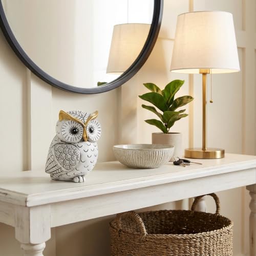 Smadeer Black and White Owl Statue, Small Resin Owl Boho Shelf Decor - color: White