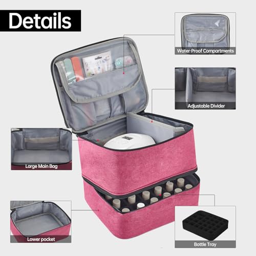 Buruis 2-Tier Nail Polish Bag, Nail Supplies Organizer, Pink - color: Pink