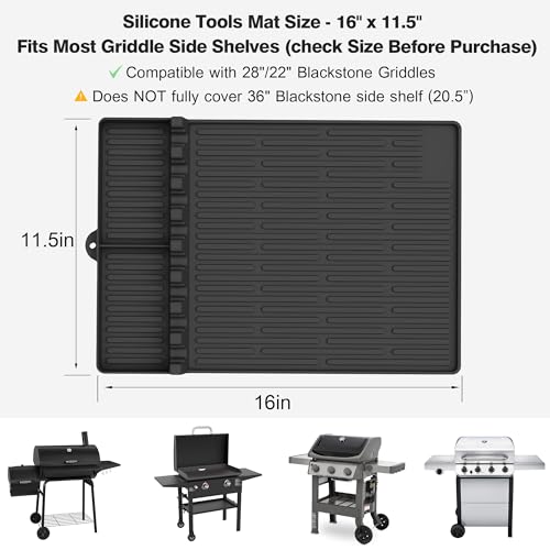 Silicone Grill Mat for Blackstone Griddle Accessories, 8-Slot Tool Mat - color: Black 2-pack
