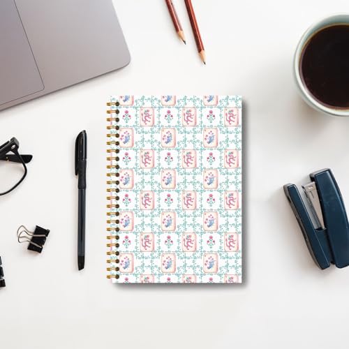 Chinoiserie Floral Mahjong Notebook, Mahjong Gifts for Women Journal, Gifts for Mah Jong Lovers Players Journal, Mah Jong Accessories Hardcover Spiral Notebooks 5.5x8.3 Inch - color: Section 3