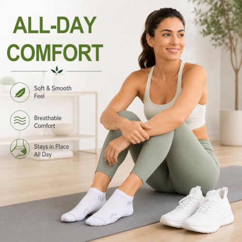 floconssy Ankle Socks for Women, Bamboo Viscose Cushioned Running Socks - color: 5 Pairs (2black+2white+1grey), size: 9-11