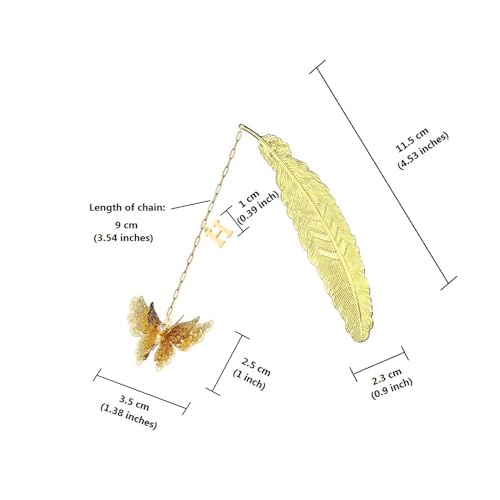Initial Letter and Butterfly Charm Metal Feather Bookmark (Gold-H) - style: Gold-H