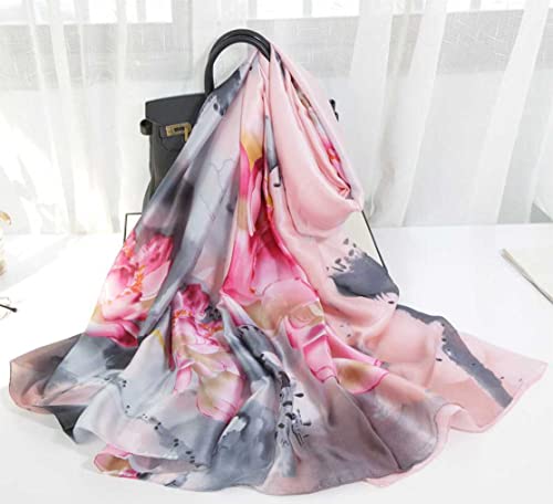 Fashion Scarves Sunscreen Shawls for Women - color: Ink Lotus&pink