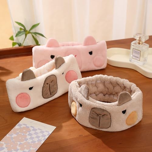 PERFECTSIGHT Kawaii Headband for Spa, Makeup, Washing Face, Party - 2 Pack Cute Hair Band for Shower Beauty Skincare, Soft Facial Headbands for Girls and Women (Brown+Pink Capybara) - color: Brown+Pink Capybara