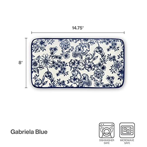 Pfaltzgraff Gabriela Blue Floral Rectangle Platter, 14.75 Inch - size: 14.75 Inch