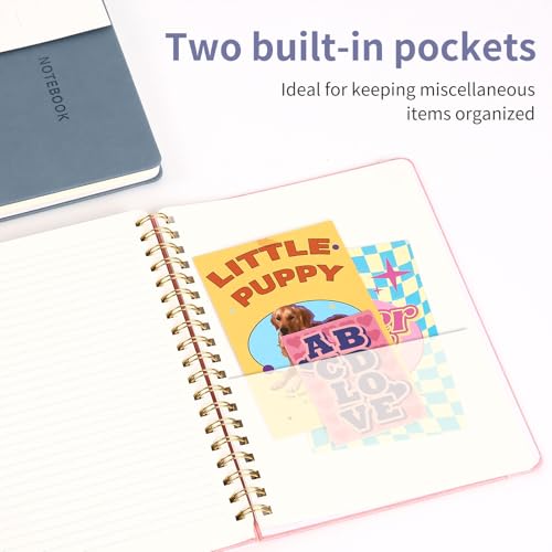 Spiral Notebook - 7.24" x 10" College Ruled Journal with Inner Pockets and 180 Pages, PU Leather Cover Business Journal, Twin-Wire Binding Notebook Perfect for Office & Home School Supplies Violet - color: 005-Violet-1pack, size: B5-180 pages