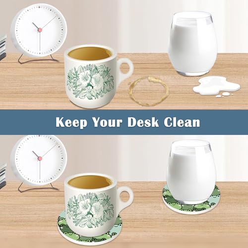 Drink Coasters Set of 4,Cute Frog Green Coasters for Drinks Ceramic Coasters with Cork Bottom for Kinds of Mugs and Cups,Home Decor,4'' - color: Cute Frog Green