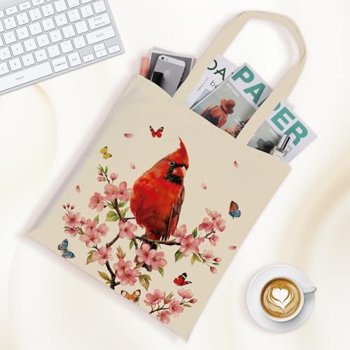 Louise Maelys Cardinal Canvas Tote Bag For Women with Zipper Pocket - style: Cardinal Floral